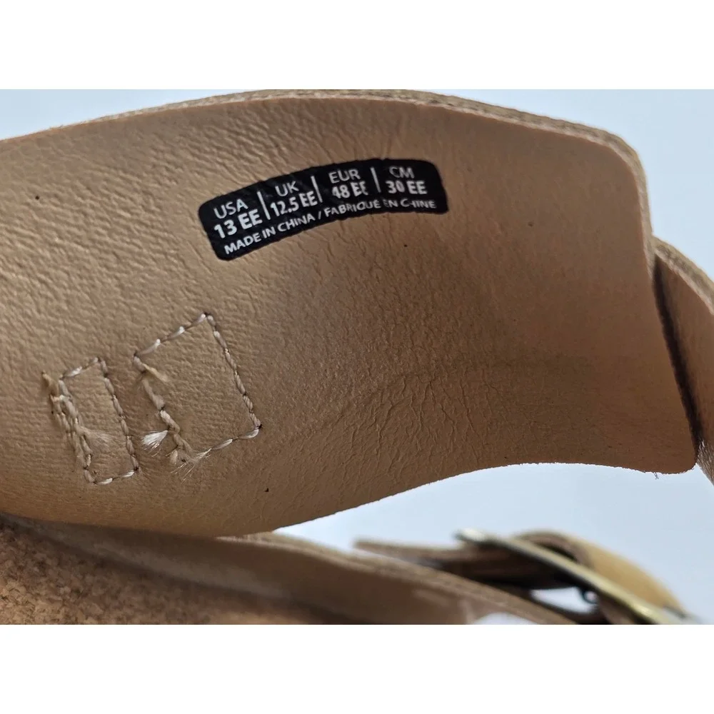Revitalign Paxton Slide Sandals Mens 13EE Tan Leather Buckle -New